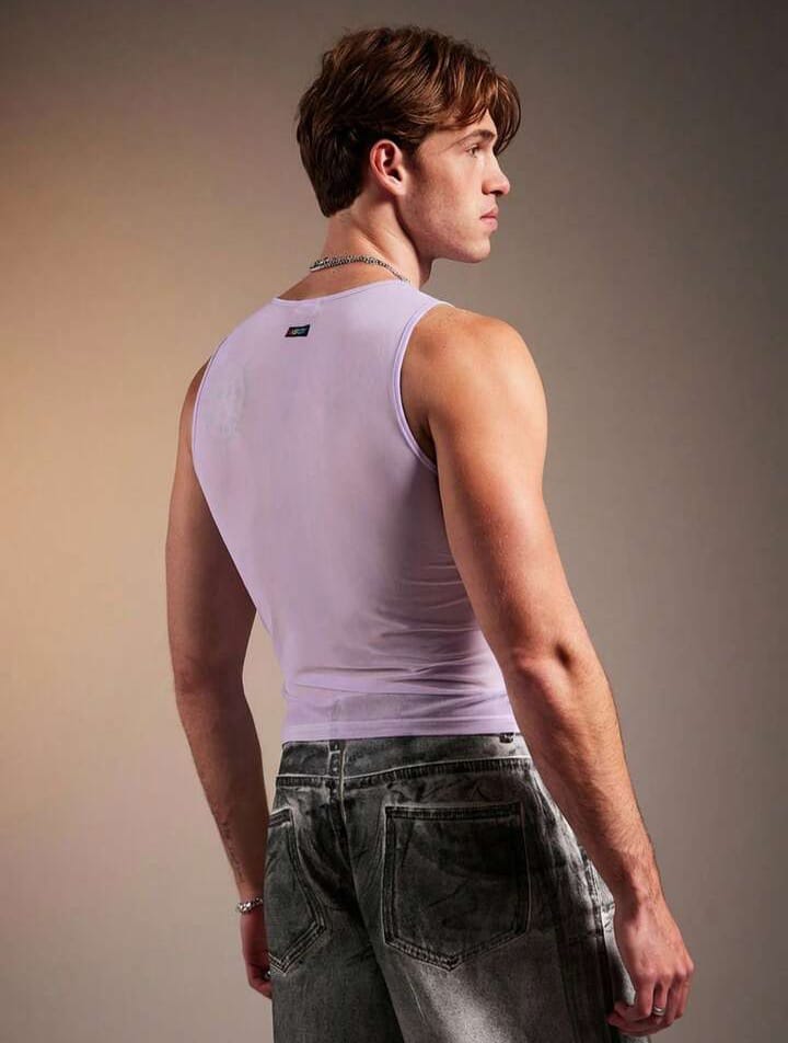 Men's mesh sheer ,ruched design,slim fit men's tank top